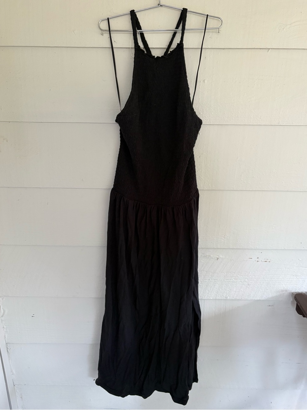 FP Beach Black Smocked Maxi Dress Medium Criss Cross Back Boho Y2K